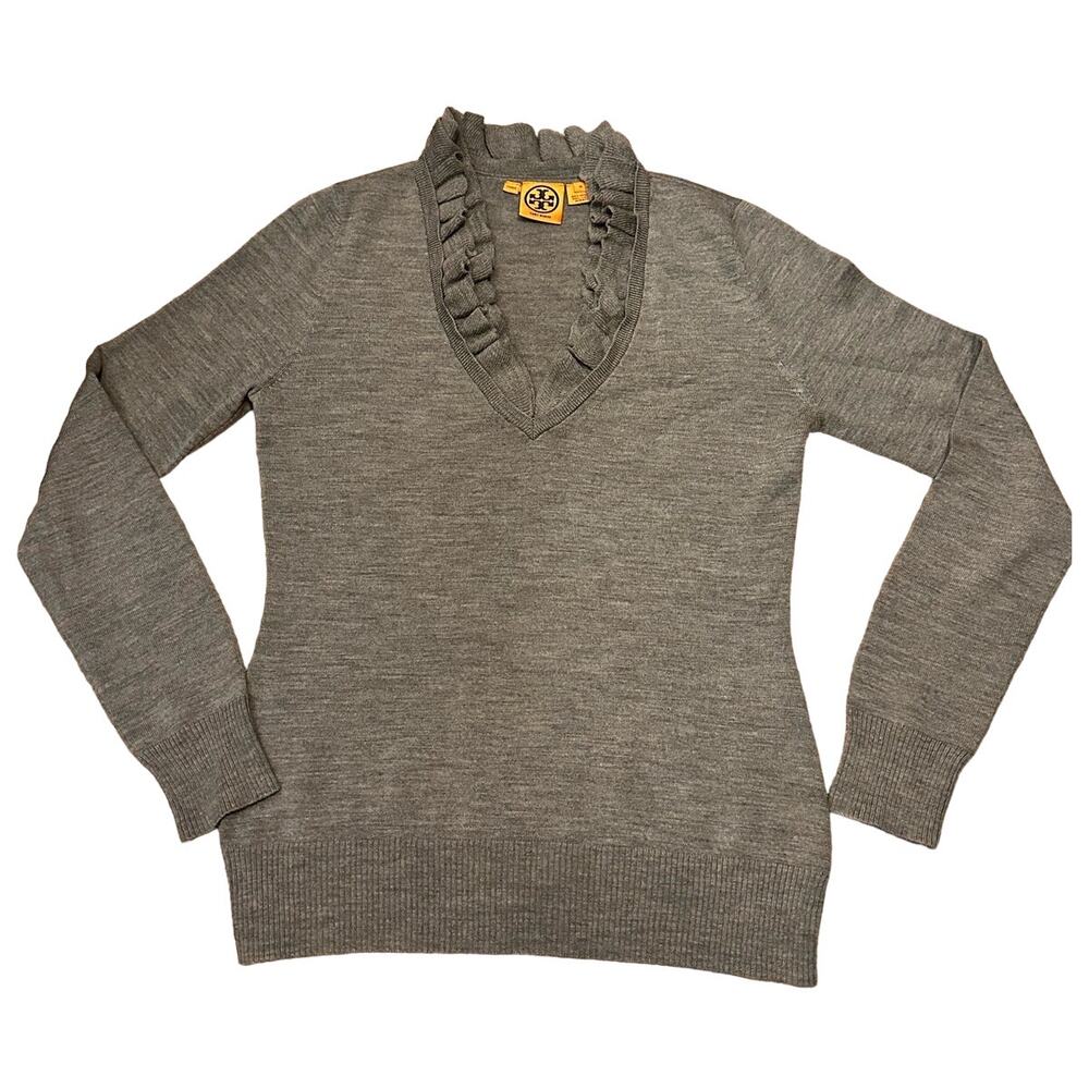 Cozy Gray Merino Wool Tory Burch Sweater Classic & Chic Size M
